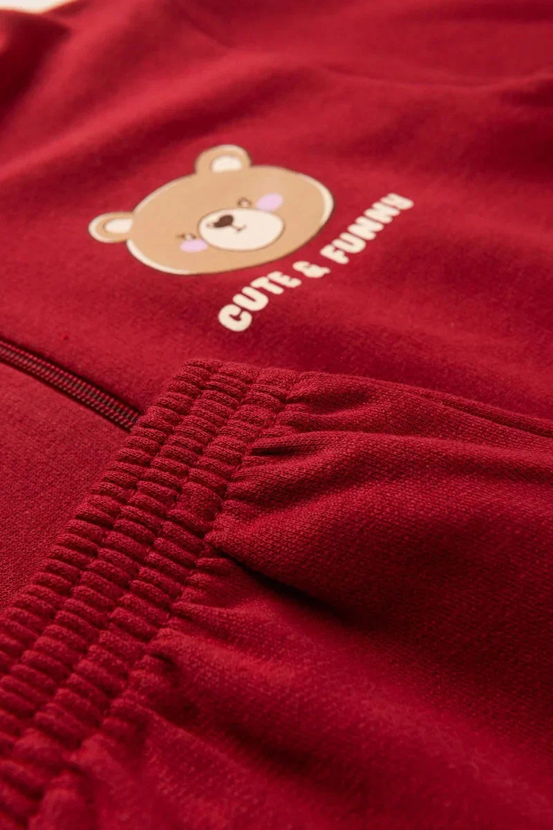Conjunto Moletom Infantil Menina c/ Capuz e Zíper Cute Bear Bordô