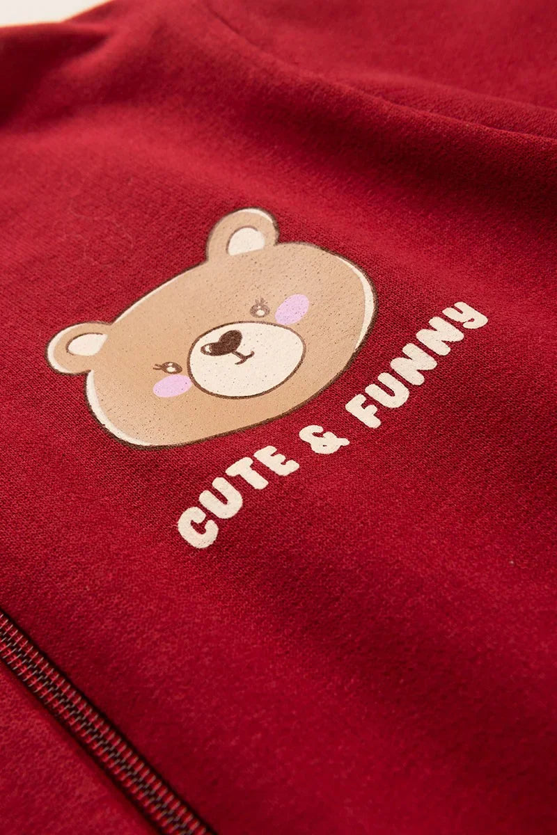 Conjunto Moletom Infantil Menina c/ Capuz e Zíper Cute Bear Bordô