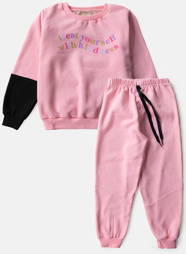 Conjunto Infantil Feminino Moletom Treat Yourself Rosa Bebê 0160