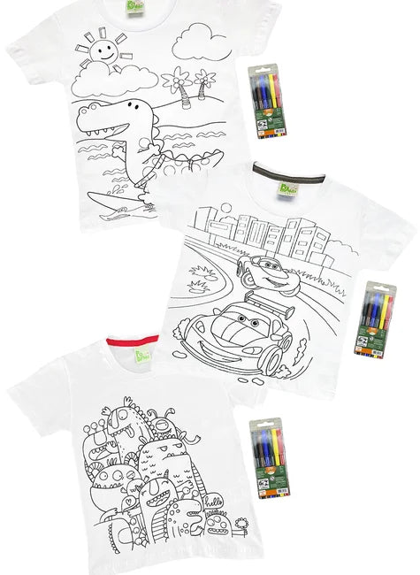 Kit 3 Camisetas Sortidos de Pintar Menino - Sapeca