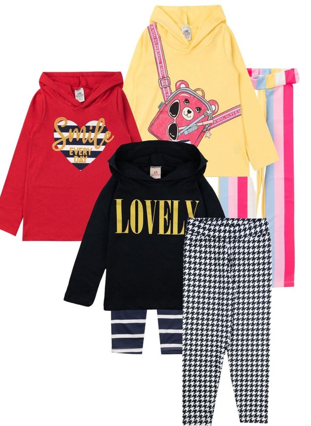 Kit 3 Conjunto Infantil Feminino Meia Estação com Capuz