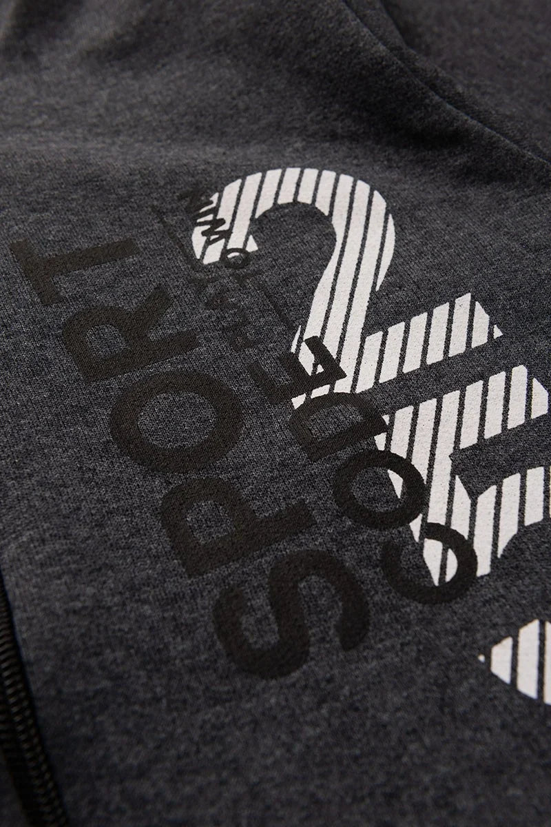 Conjunto Jaqueta Moletom Infantil Menino c/ Capuz e Zíper Sport Grafite