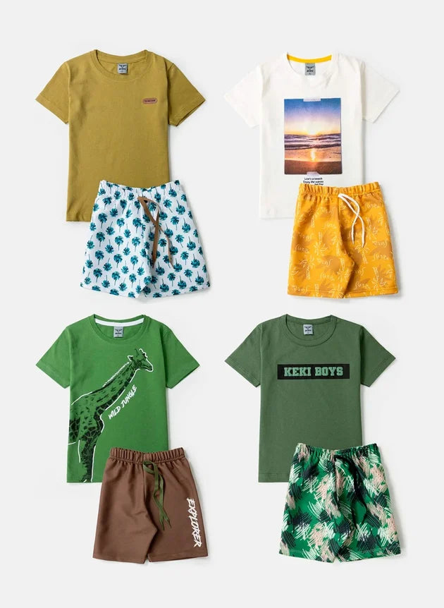 Kit Sortido 10 peças de Roupa Infantil Menino - 5 camisetas + 5 bermudas - kit 5 Conjuntos Menino