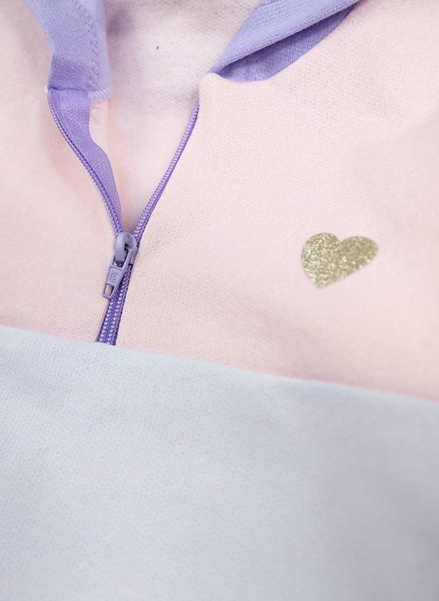 Conjunto Infantil Feminino Moletom com Capuz e Zíper Aplique Coração Lilás 0021