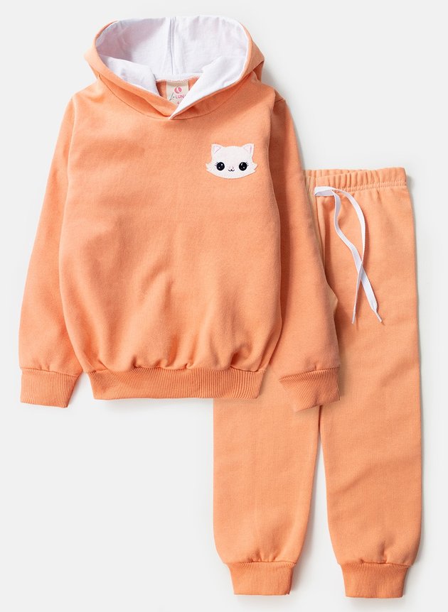 Conjunto Infantil Feminino Moletom Gatinho Bordado Sunset 0178