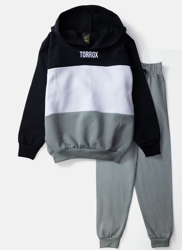 Conjunto Infantil Masculino Moletom com Capuz Recorte Preto 0533- Torrox