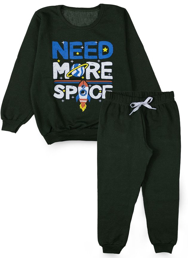 Conjunto Infantil Masculino Moletom Need More Space Verde 1014 - Mini Kids