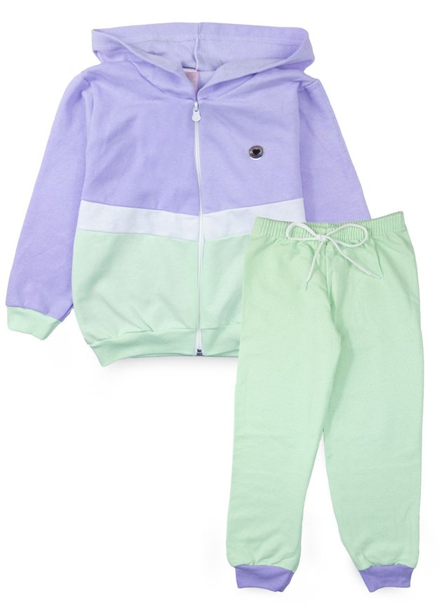 Conjunto Infantil Feminino Moletom com Capuz e Ziper Fashion Girl Lilás