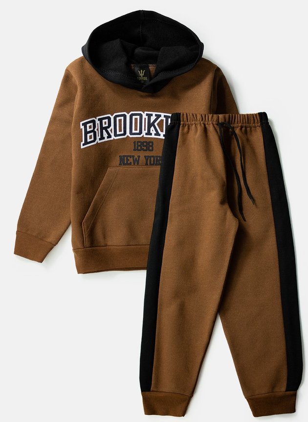 Conjunto Infantil Masculino Moletom Brooklyn Castanho 0590 - Torrox