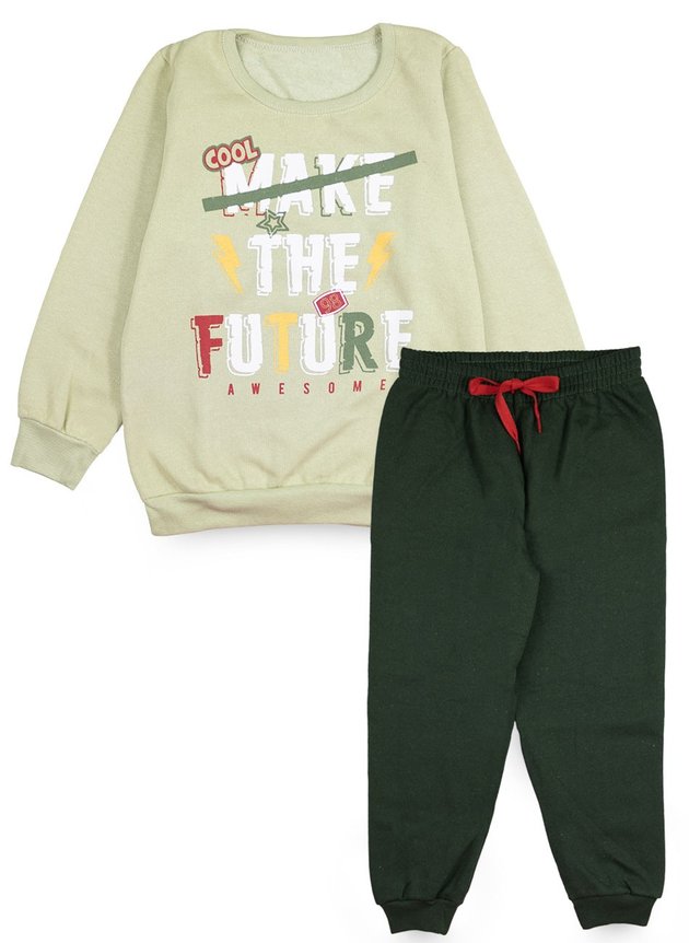 Conjunto Infantil Masculino Moletom Make The Future Verde 1229 - Mini Kids