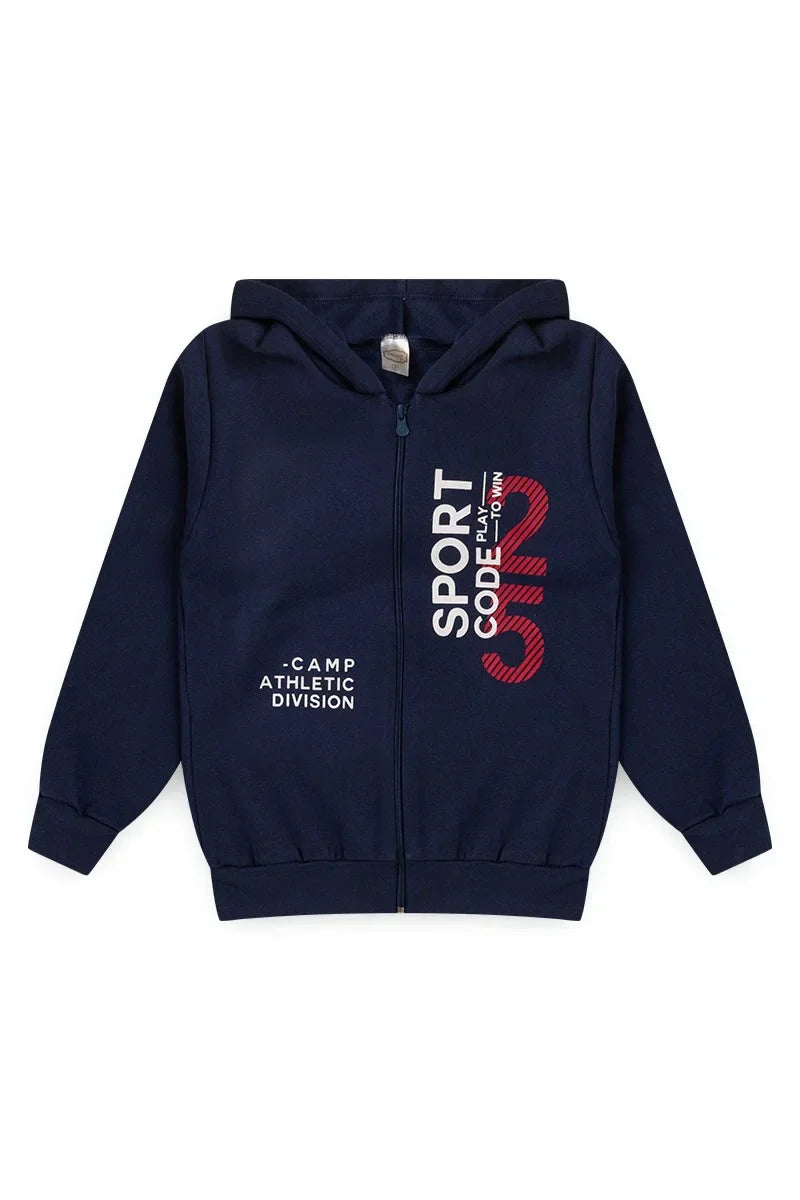 Conjunto Jaqueta Moletom Infantil Menino c/ Capuz e Zíper Sport Marinho