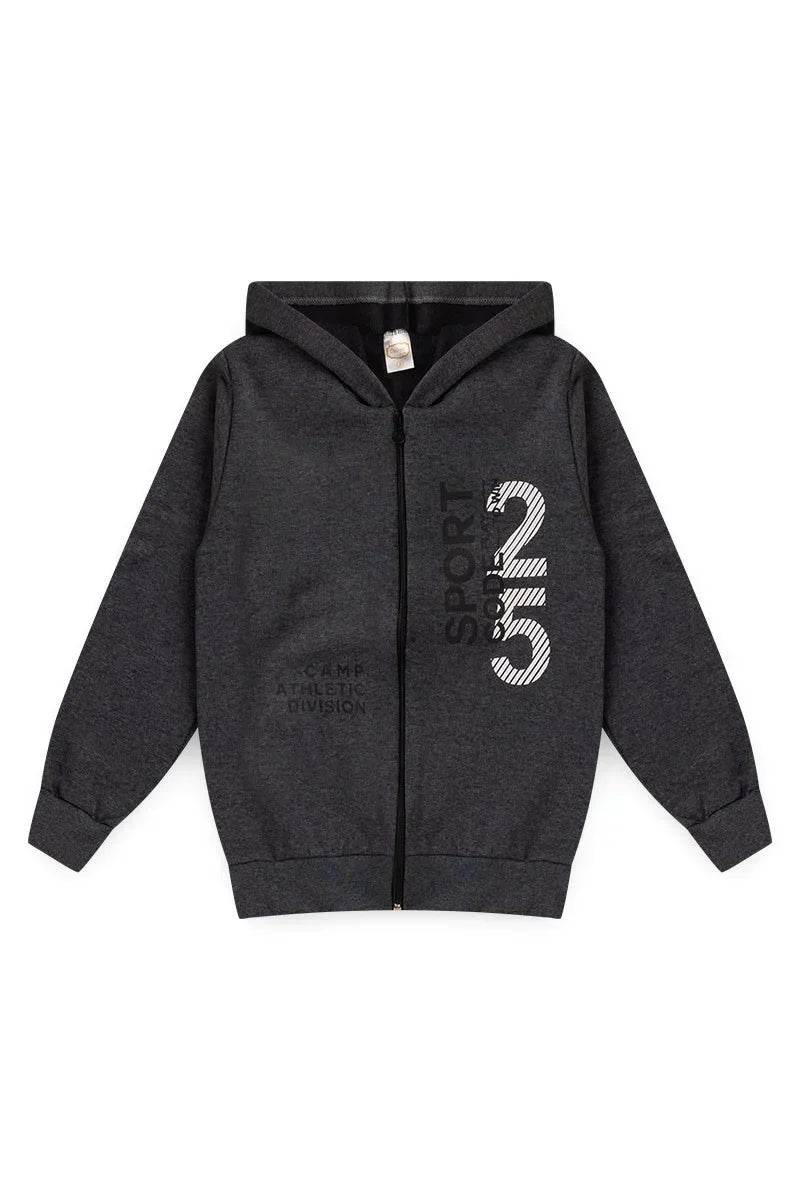 Conjunto Jaqueta Moletom Infantil Menino c/ Capuz e Zíper Sport Grafite