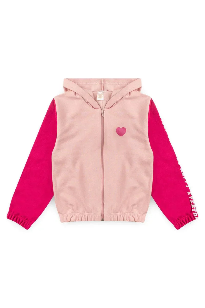 Conjunto Moletom Infantil Menina c/ Capuz e Zíper Coração Cake