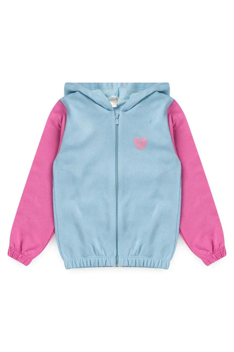 Conjunto Moletom Infantil Menina c/ Capuz e Zíper Coração Frost