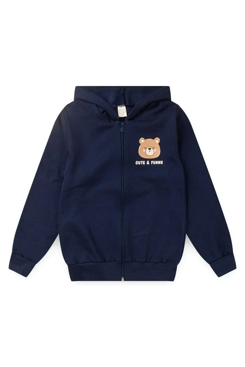 Conjunto Moletom Infantil Menina c/ Capuz e Zíper Cute Bear Marinho