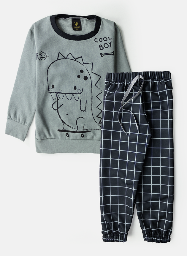 Conjunto Infantil Masculino Moletom Dino Skatista Cinza 0145 - Torrox