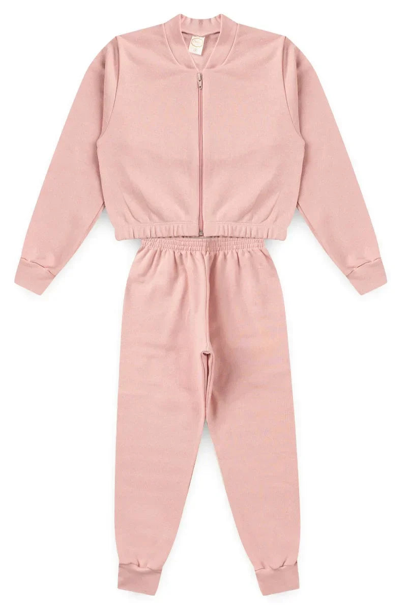 Conjunto Moletom Infantil Menina Cropped c/ Zíper Basic Cake