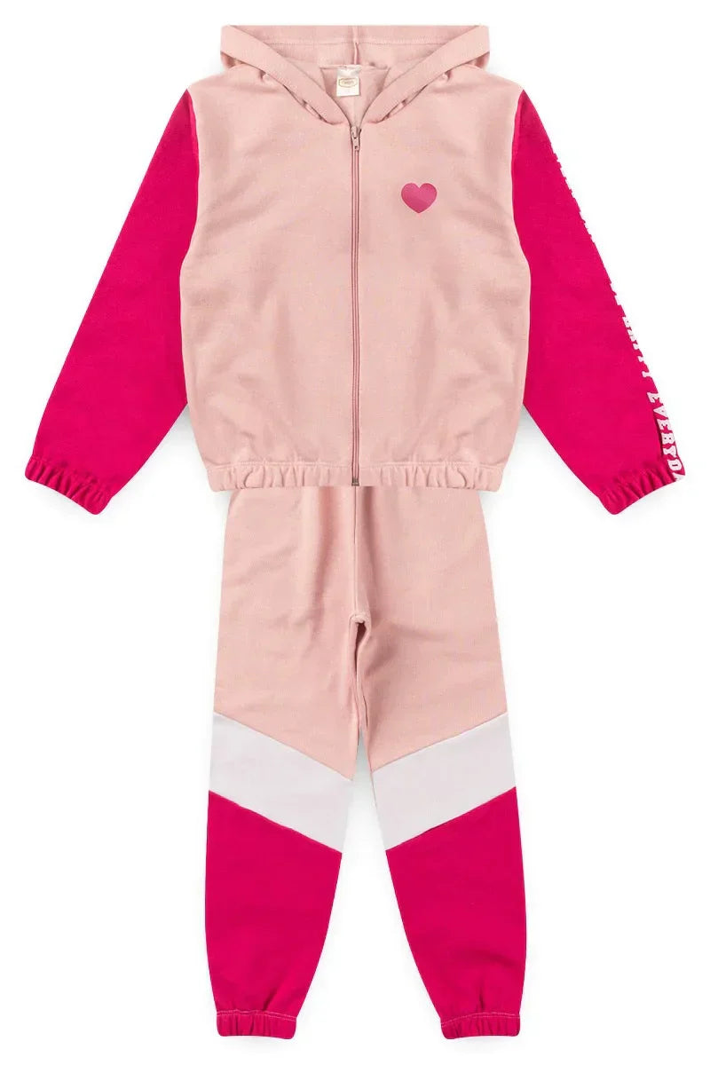 Conjunto Moletom Infantil Menina c/ Capuz e Zíper Coração Cake