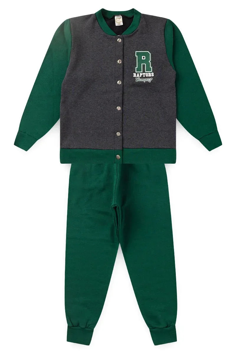 Conjunto Jaqueta Moletom Infantil Menino c/ Botão Raptors Grafite