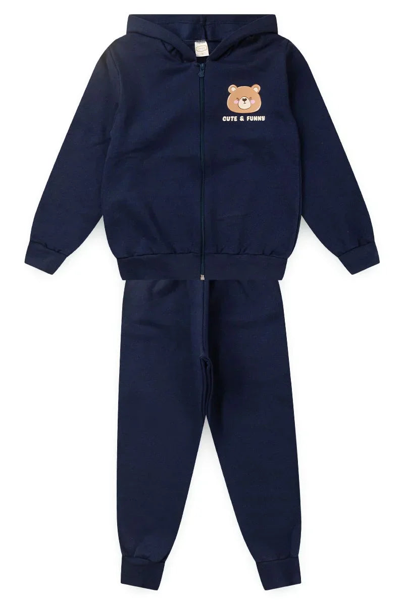 Conjunto Moletom Infantil Menina c/ Capuz e Zíper Cute Bear Marinho