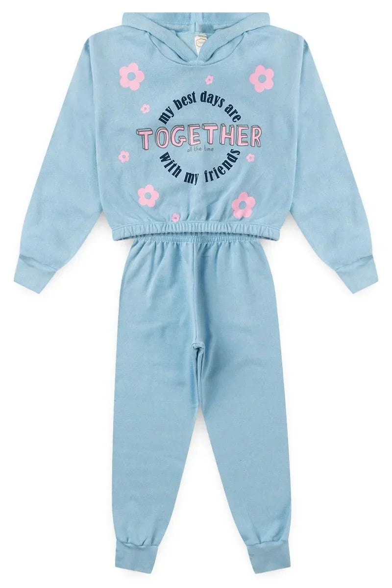 Conjunto Moletom Infantil Menina Cropped c/ Capuz Together Frost