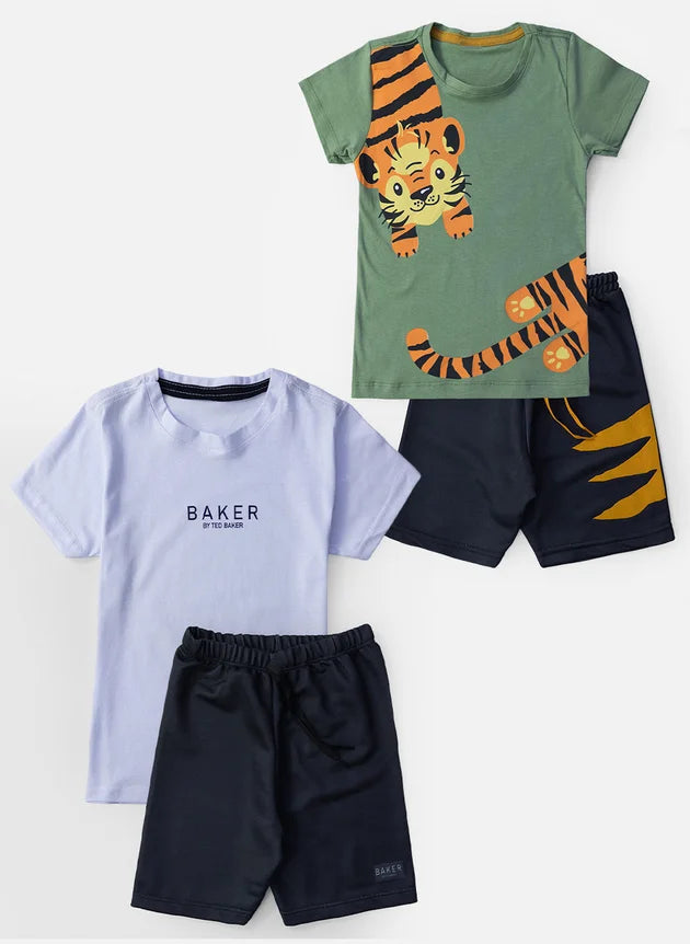 Kit 4 Peças Conjunto Infantil Masculino - 2 Blusas + 2 Shorts - Kit com 2 Conjuntos