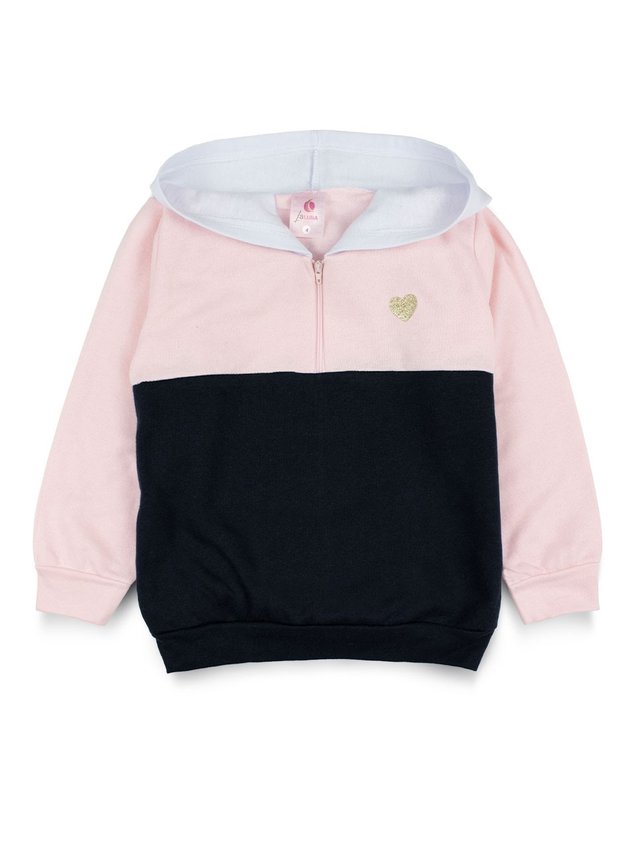 Conjunto Infantil Feminino Moletom C/Capuz e Zíper Rosa 0021