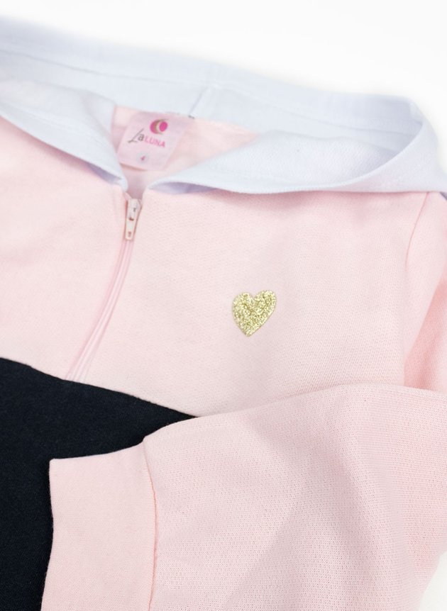 Conjunto Infantil Feminino Moletom C/Capuz e Zíper Rosa 0021