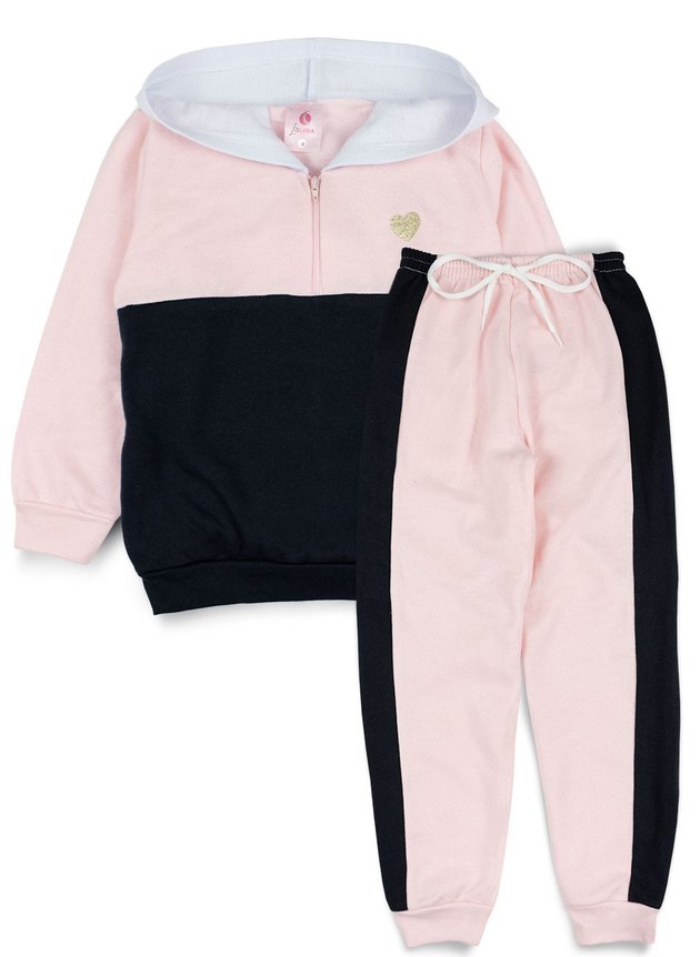 Conjunto Infantil Feminino Moletom C/Capuz e Zíper Rosa 0021