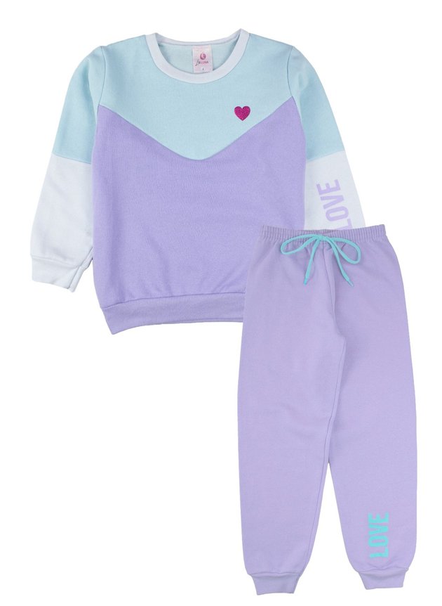 Conjunto Infantil Feminino Moletom Love Azul Claro 0017