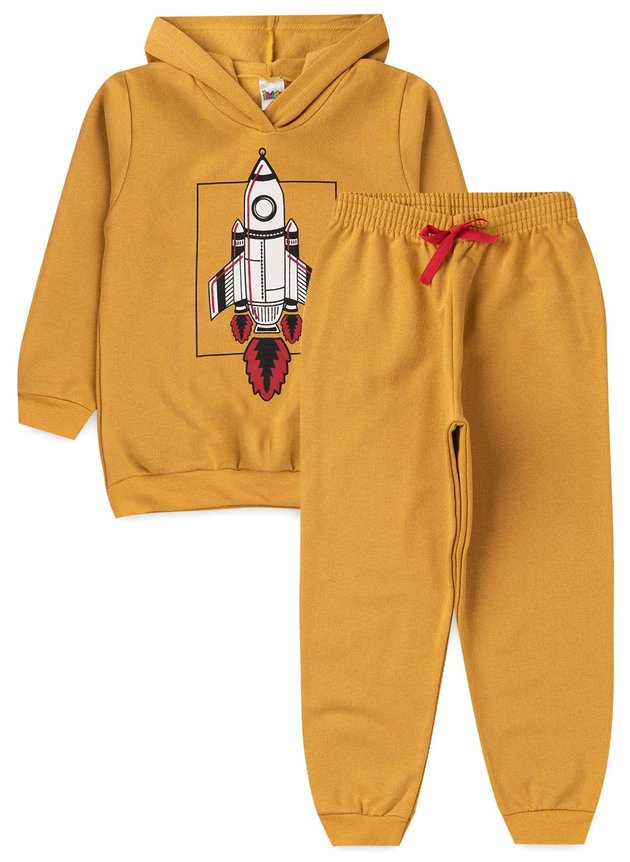 Conjunto Infantil Masculino Moletom C/Capuz Foguete Amarelo 1773 - Labelli