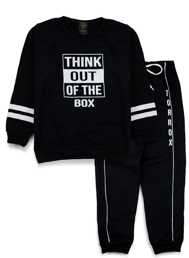 Conjunto Infantil Masculino Moletom Think Out Of The Box Preto 0029 - Torrox