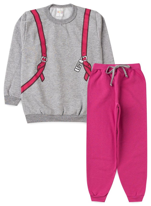 Conjunto Infantil Feminino Moletom Mochila Love Mescla 0029