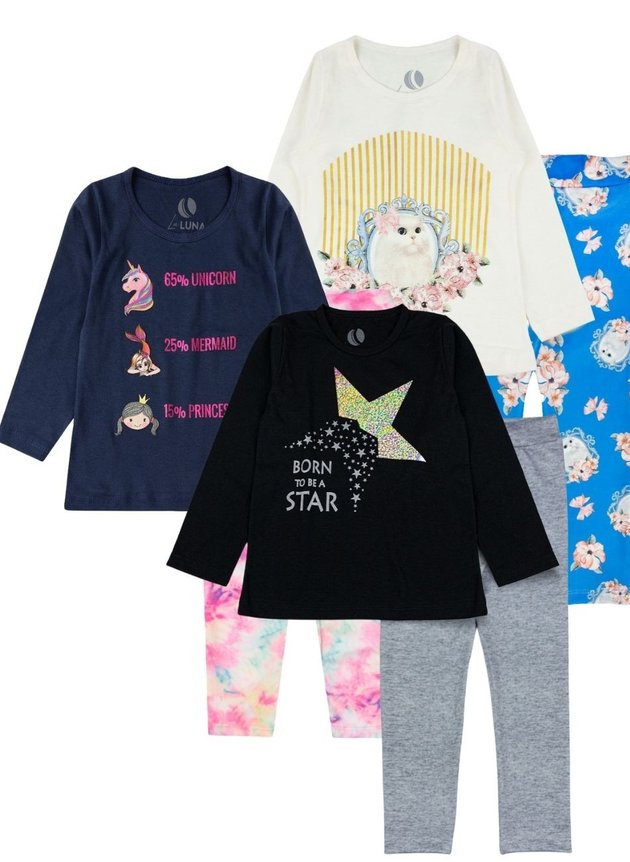 Kit 3 Conjunto Infantil Feminino  Star