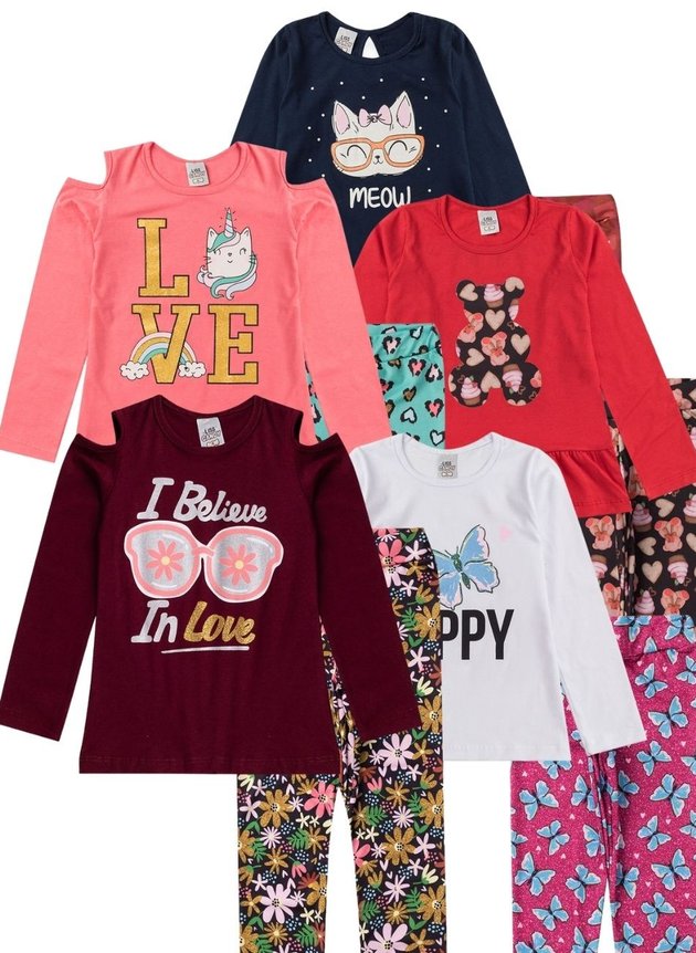 Kit 5 Conjunto Infantil Feminino Meow