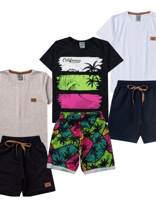 Kit 6 pçs Conjuntos Infantil Manga Curta Masculino Verão