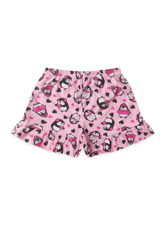 Pijama Verão Menina Pinguim Corações