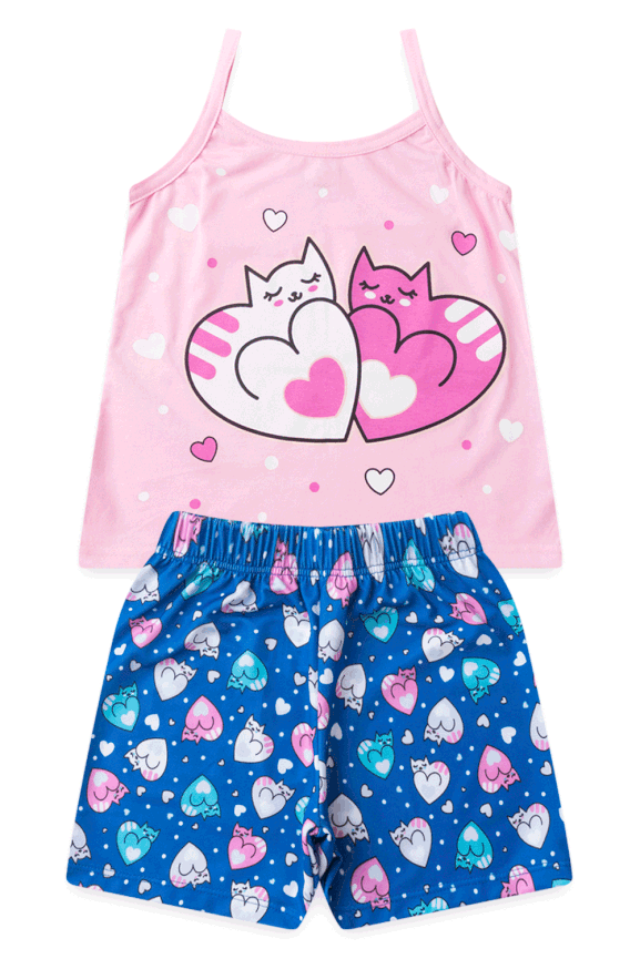 Pijama Infantil Gatinha Coração
